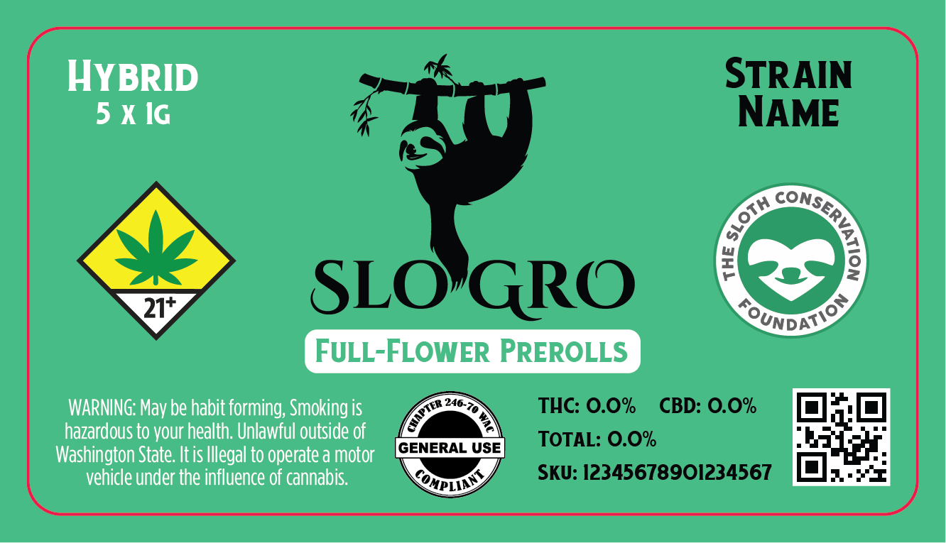 Slo Gro 5x1g Preroll Pack Label Horizontal (DOH)