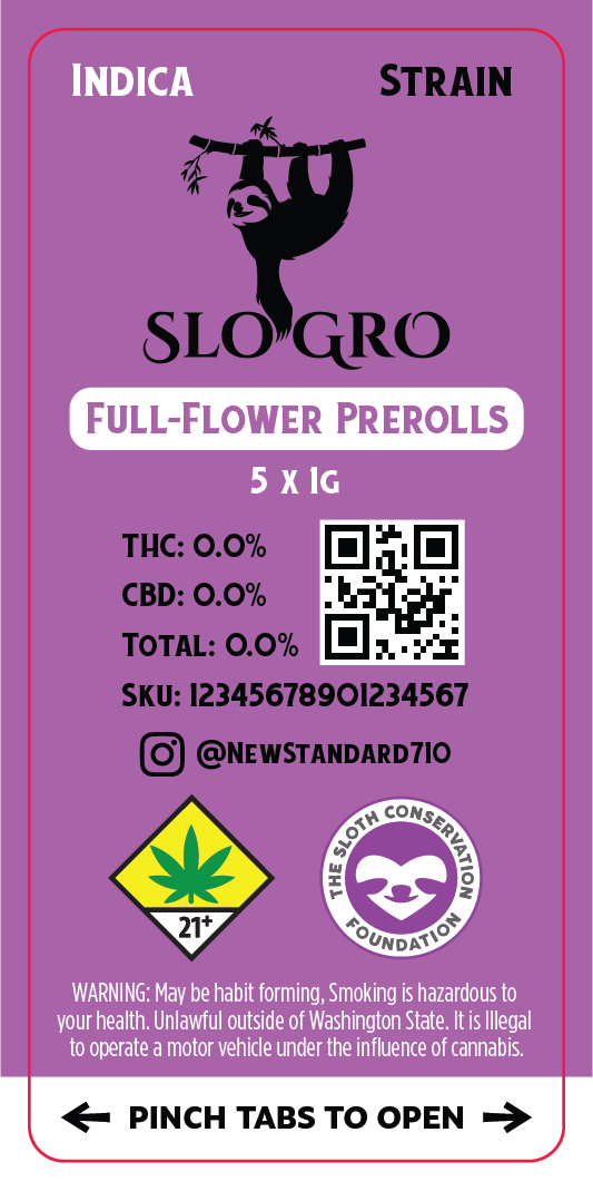 Slo Gro 5x1g Preroll Pack Label