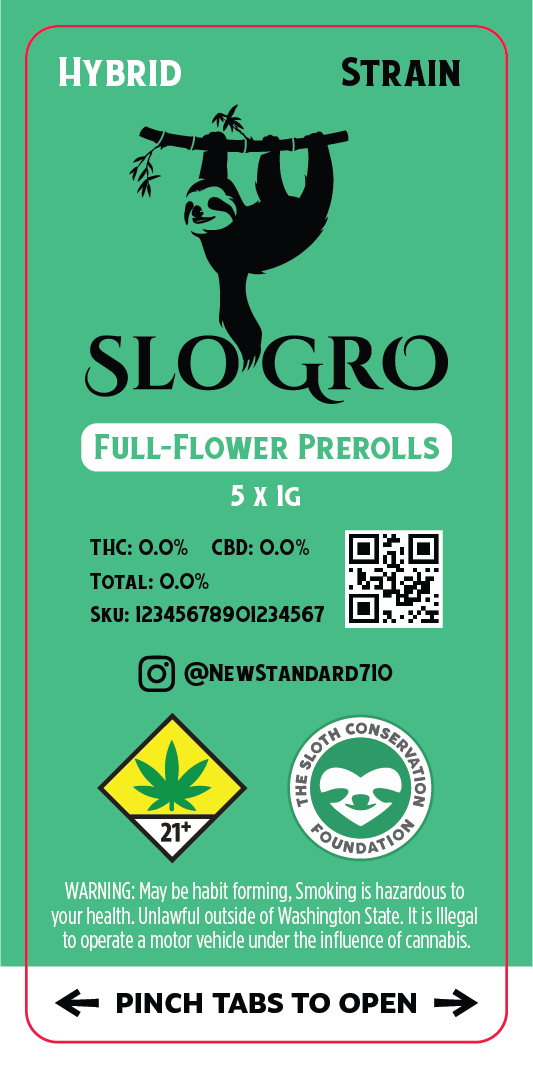 Slo Gro 5x1g Preroll Pack Label Vertical