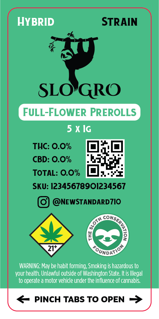 Slo Gro 5x1g Preroll Pack Label
