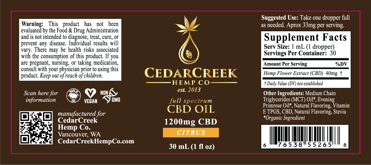 Cedar Creek Cannabis CBD Hemp Oil