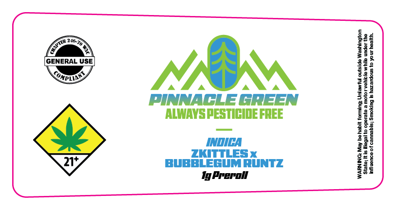 Pinnacle Green Preroll Labels 1g