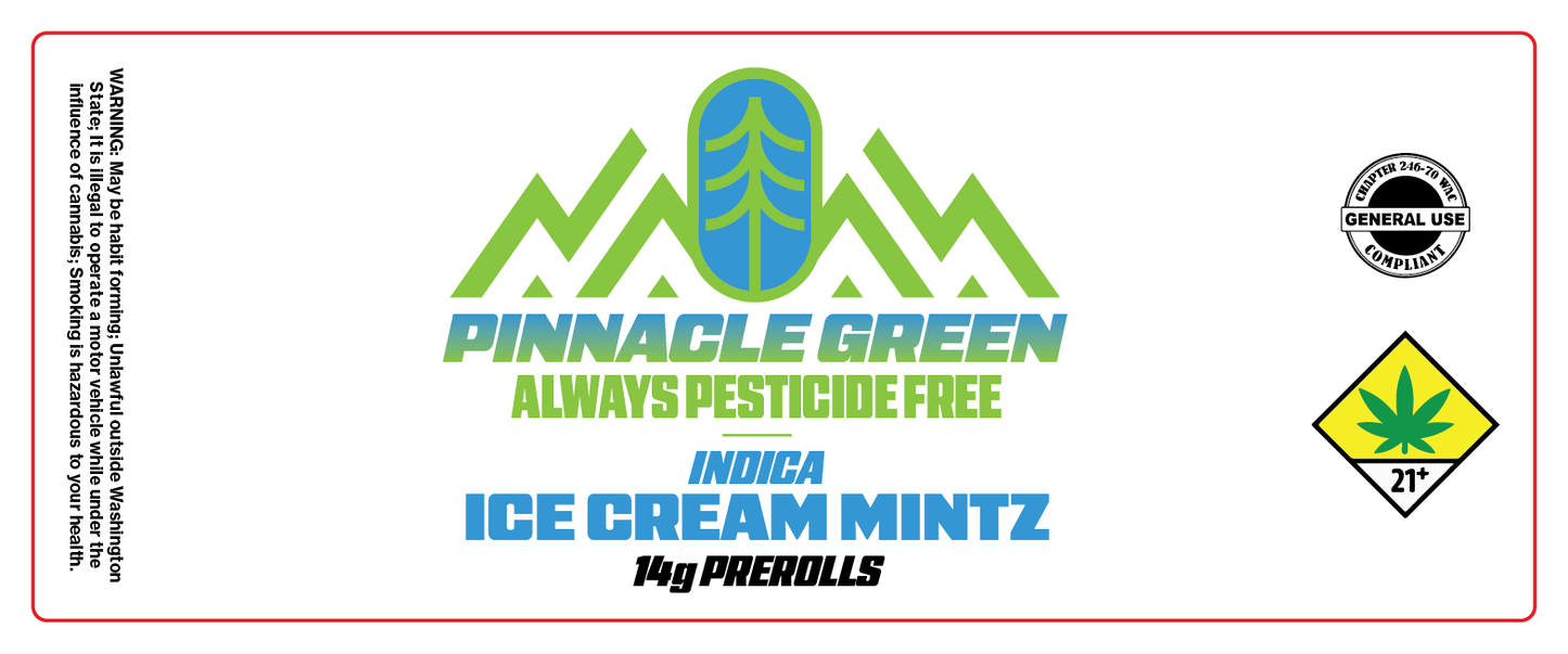 Pinnacle Green Prerolls Label 14g