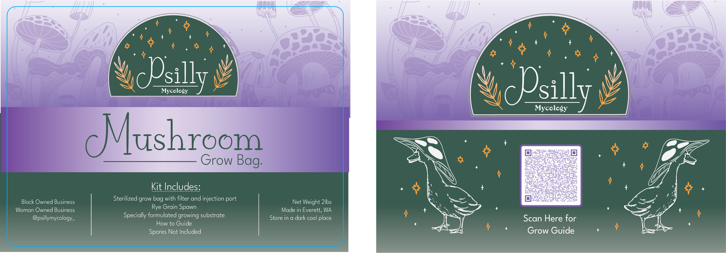 Psilly Mycology Grow Kit Label