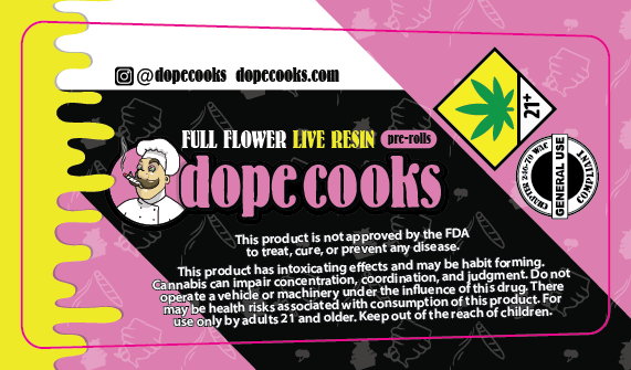 Dope Cooks Live Resin BHO Infused Preroll Label