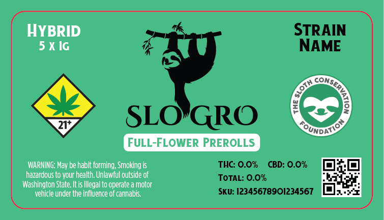 Slo Gro 5x1g Preroll Pack Label Horizontal