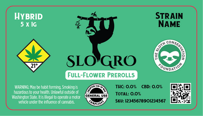 Slo Gro 5x1g DOH Preroll Pack Label Horizontal