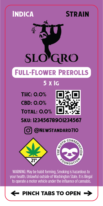 Slo Gro 5x1g Preroll Pack Label
