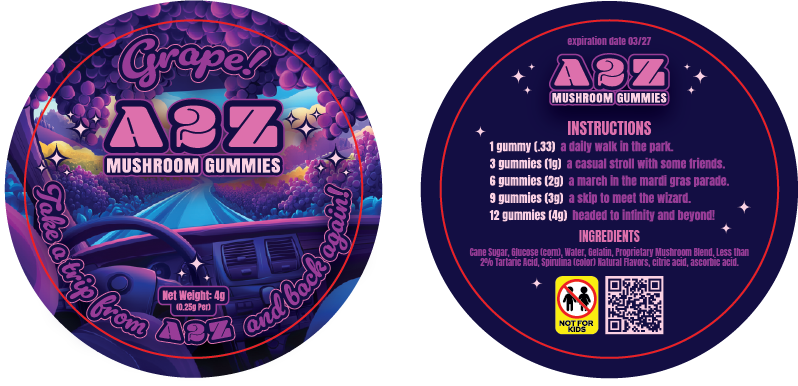 AZ - A2Z Shrooms Labels (Front and Back set)