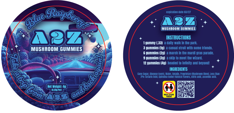 AZ - A2Z Shrooms Labels (Front and Back set)