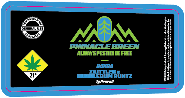 Pinnacle Green Preroll Labels 1g