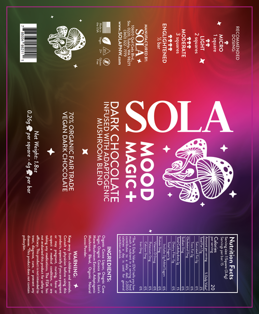 SOLA Mushroom Chocolate Bar Label