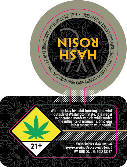 Washington Bud Company Hash Rosin Labels